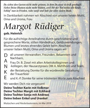 Traueranzeige von Margot Rüdiger von Leipziger Volkszeitung