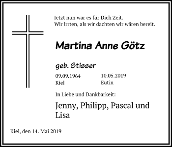 Traueranzeige von Martina Anne Götz von Kieler Nachrichten