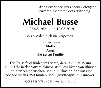 Traueranzeige von Michael Busse von Hannoversche Allgemeine Zeitung/Neue Presse