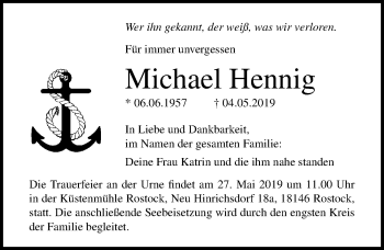 Traueranzeige von Michael Hennig von Ostsee-Zeitung GmbH