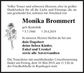 Traueranzeige von Monika Brommert von Märkischen Allgemeine Zeitung