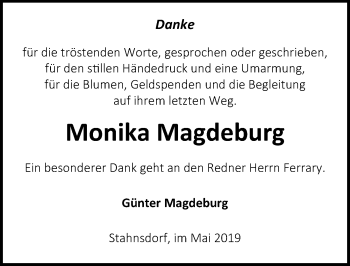 Traueranzeige von Monika Magdeburg von Märkischen Allgemeine Zeitung
