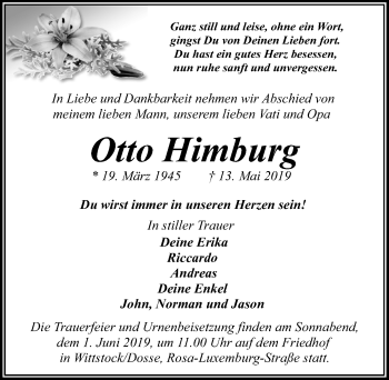 Traueranzeige von Otto Hirnburg von Märkischen Allgemeine Zeitung