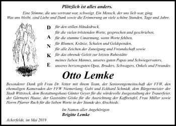 Traueranzeige von Otto Lemke von Märkischen Allgemeine Zeitung