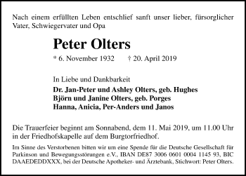 Traueranzeige von Peter Olters von Lübecker Nachrichten
