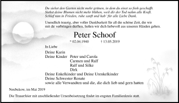 Traueranzeige von Peter Schoof von Ostsee-Zeitung GmbH