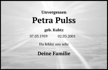 Traueranzeige von Petra Pulss von Ostsee-Zeitung GmbH