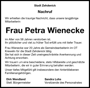 Traueranzeige von Petra Wienecke von Märkischen Allgemeine Zeitung