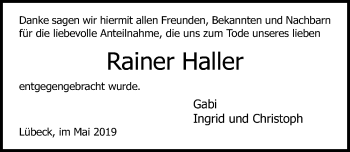 Traueranzeige von Rainer Haller von Lübecker Nachrichten