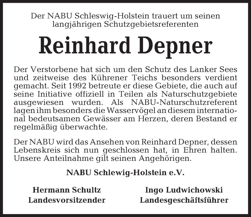  Traueranzeige für Reinhard Depner vom 10.05.2019 aus Kieler Nachrichten