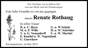 Traueranzeige von Renate Rothaug von Märkischen Allgemeine Zeitung