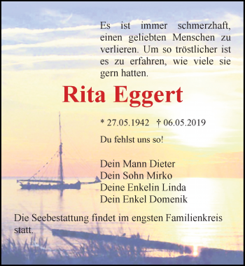 Traueranzeige von Rita Eggert von Ostsee-Zeitung GmbH