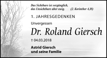 Traueranzeige von Roland Giersch von Leipziger Volkszeitung