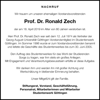 Traueranzeige von Ronald Zech von Göttinger Tageblatt