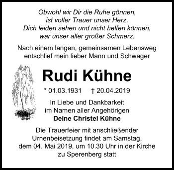 Traueranzeige von Rudi Kühne von Märkischen Allgemeine Zeitung