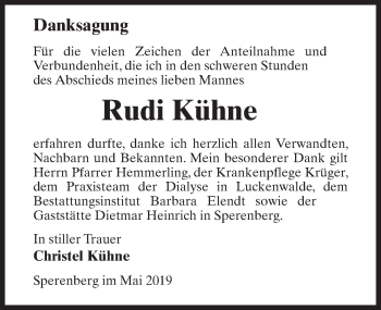 Traueranzeige von Rudi Kühne von Märkischen Allgemeine Zeitung