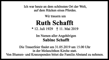 Traueranzeige von Ruth Schafft von Hannoversche Allgemeine Zeitung/Neue Presse