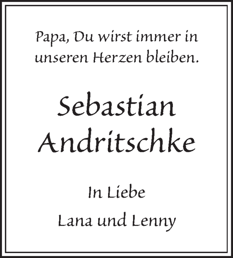  Traueranzeige für Sebastian Andritschke vom 08.05.2019 aus Kieler Nachrichten