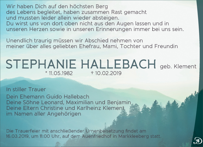  Traueranzeige für Stephanie Hallebach vom 02.03.2019 aus Leipziger Volkszeitung