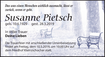 Traueranzeige von Susanne Pietsch von Leipziger Volkszeitung