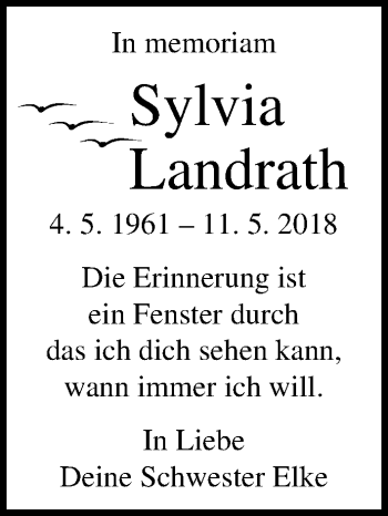 Traueranzeige von Sylvia Landrath von Lübecker Nachrichten