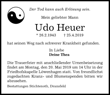 Traueranzeige von Udo Heuer von Göttinger Tageblatt