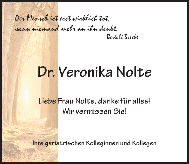  Traueranzeige für Veronika Nolte vom 18.05.2019 aus Göttinger Tageblatt