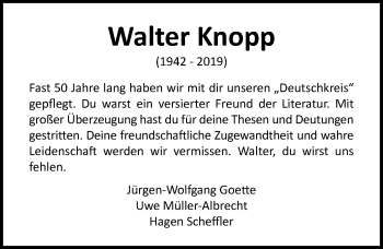 Traueranzeige von Walter Knopp von Lübecker Nachrichten