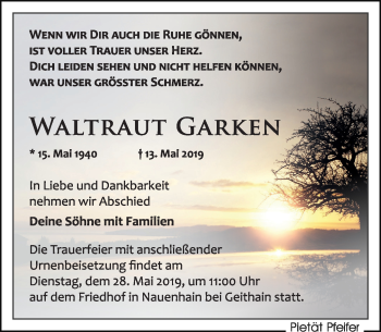 Traueranzeige von Waltraut Garken von Leipziger Volkszeitung