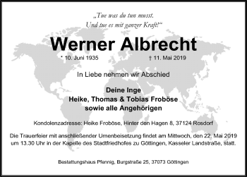 Traueranzeige von Werner Albrech von Göttinger Tageblatt