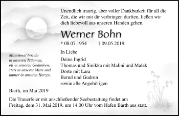 Traueranzeige von Werner Bohn von Ostsee-Zeitung GmbH