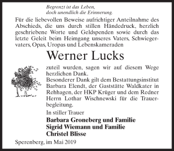 Traueranzeige von Werner Lucks von Märkischen Allgemeine Zeitung