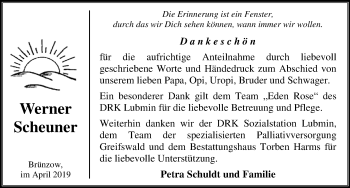 Traueranzeige von Werner Scheuner von Ostsee-Zeitung GmbH