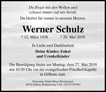 Traueranzeige von Werner Schulz von Aller Zeitung