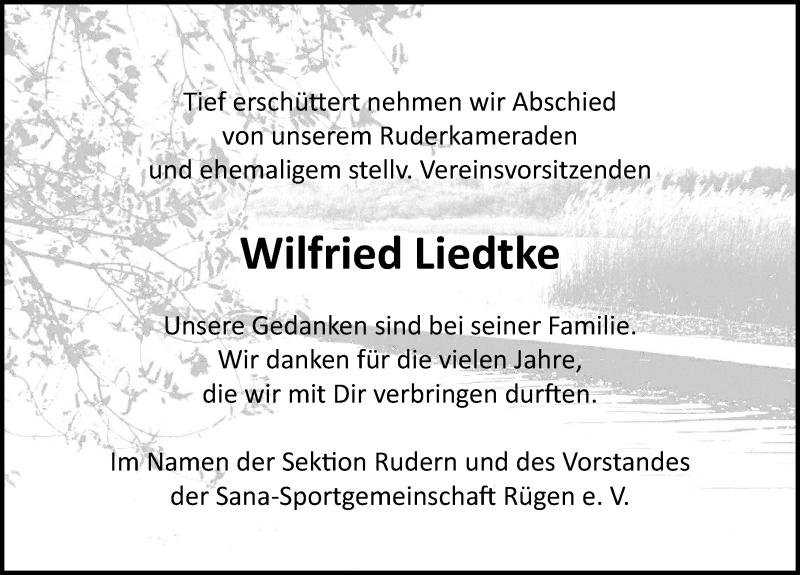  Traueranzeige für Wilfried Liedtke vom 25.05.2019 aus Ostsee-Zeitung GmbH