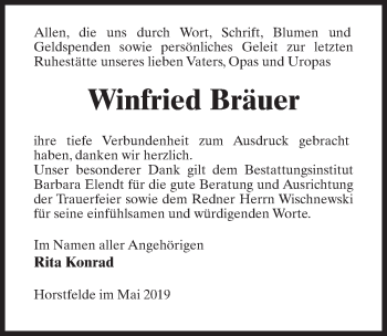 Traueranzeige von Winfried Bräuer von Märkischen Allgemeine Zeitung