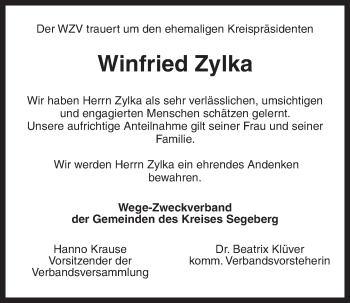 Traueranzeige von Winfried Zylka von Kieler Nachrichten
