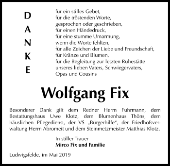 Traueranzeige von Wolfgang Fix von Märkischen Allgemeine Zeitung