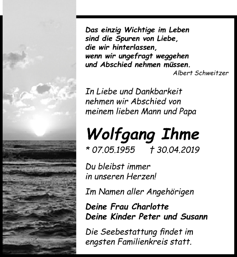  Traueranzeige für Wolfgang Ihme vom 11.05.2019 aus Märkischen Allgemeine Zeitung