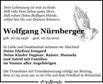 Traueranzeige von Wolfgang Nürnberger von Leipziger Volkszeitung