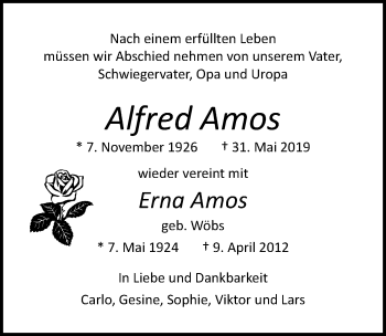 Traueranzeige von Alfred Amos von Lübecker Nachrichten
