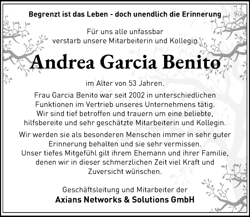  Traueranzeige für Andrea Garcia Benito vom 01.06.2019 aus Hannoversche Allgemeine Zeitung/Neue Presse