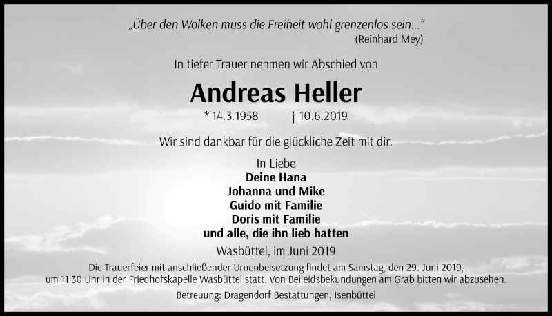 Traueranzeige für Andreas Heller vom 26.06.2019 aus Kieler Nachrichten