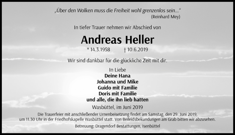  Traueranzeige für Andreas Heller vom 25.06.2019 aus Aller Zeitung