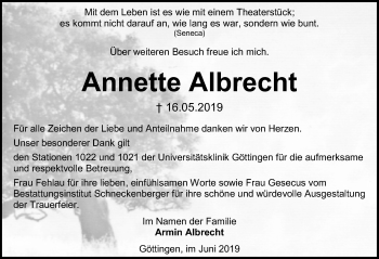Traueranzeige von Annette Albrecht von Göttinger Tageblatt