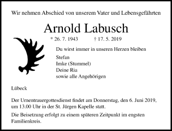 Traueranzeige von Arnold Labusch von Lübecker Nachrichten