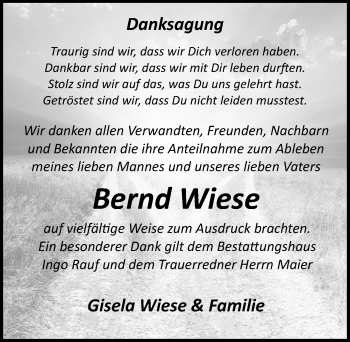 Traueranzeige von Bernd Wiese von Märkischen Allgemeine Zeitung