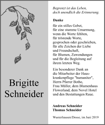 Traueranzeige von Brigitte Schneider von Märkischen Allgemeine Zeitung