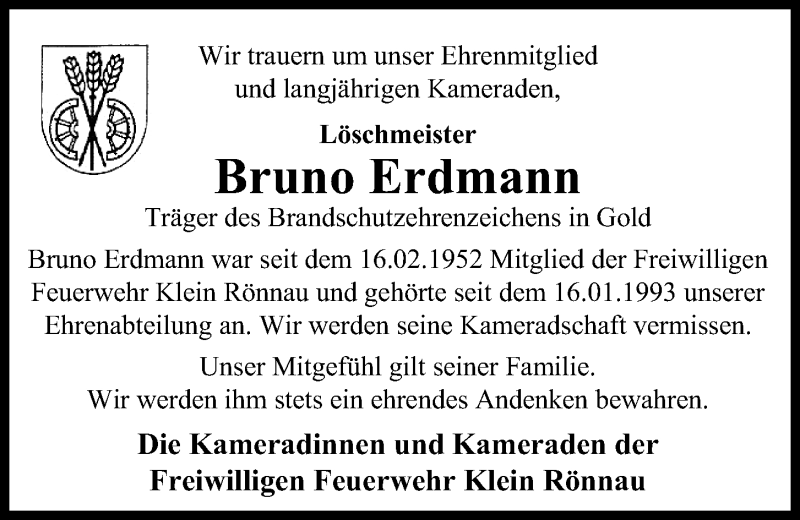  Traueranzeige für Bruno Erdmann vom 12.06.2019 aus Kieler Nachrichten