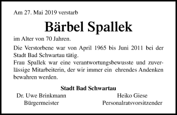 Traueranzeige von Bärbel Spallek von Lübecker Nachrichten